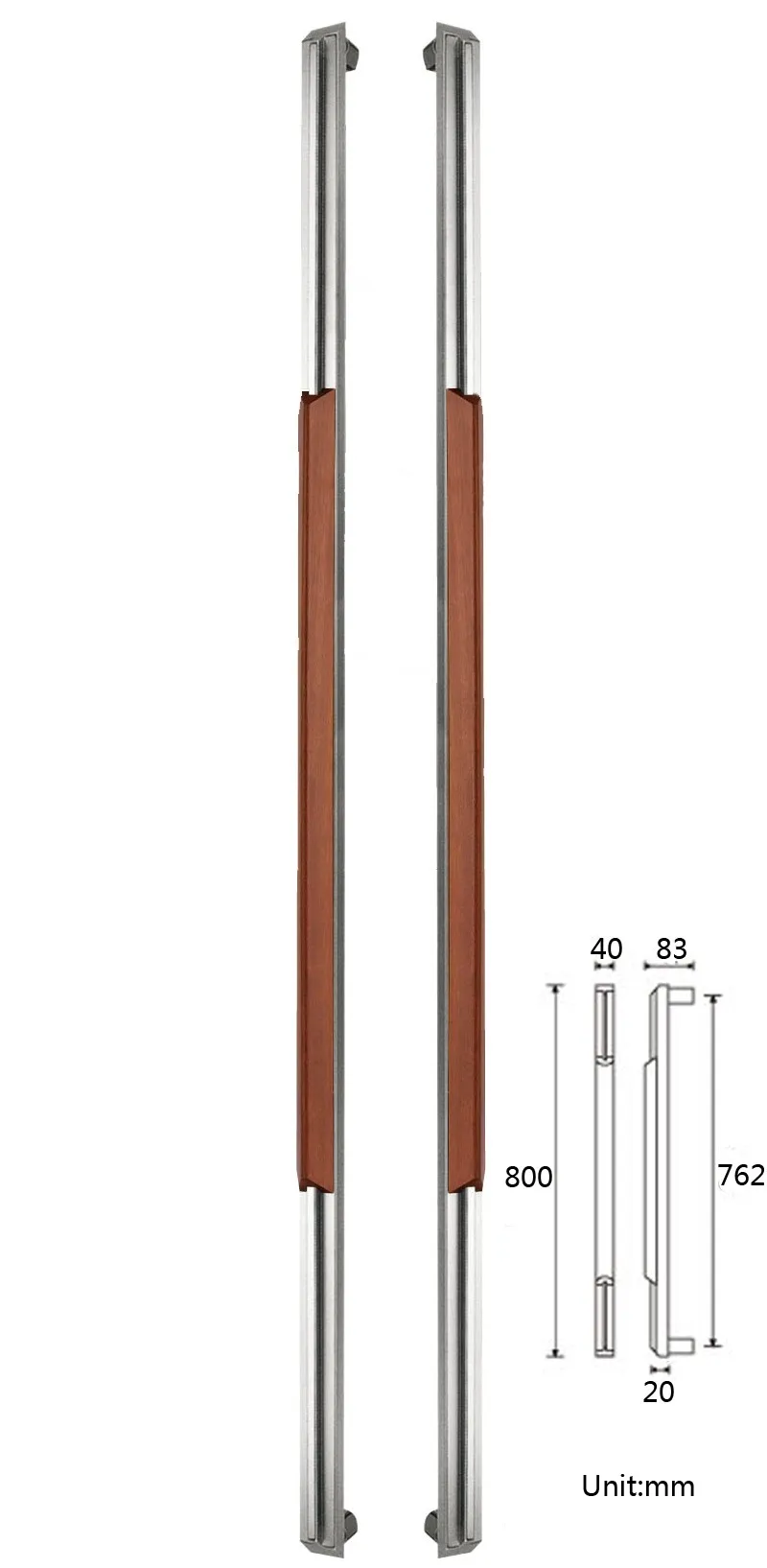 Entrance Door Handle PA-229-40-20-800-Brushed+Sapele-wood