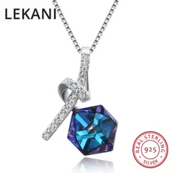 LEKANI Новый Дизайн квадрат шарик Кристалл от SWAROVSKI Подвески Цепочки и ожерелья шик S925 Серебряная цепочка Цепочки и ожерелья для Для женщин Fine