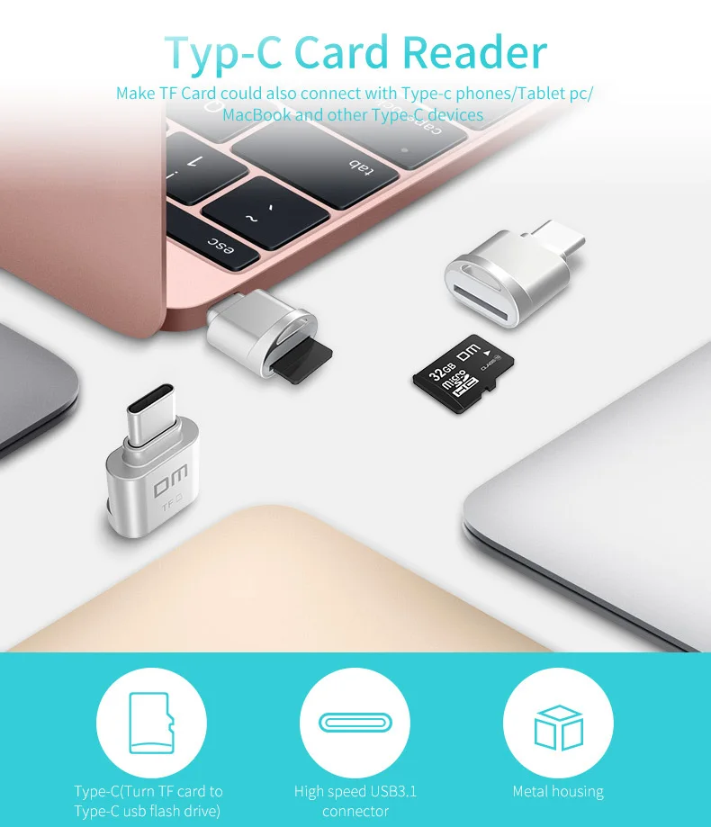 DM Тип C-TF USB3.1 Micro SD TF кард-ридер для Macbook или смартфона с интерфейсом type c