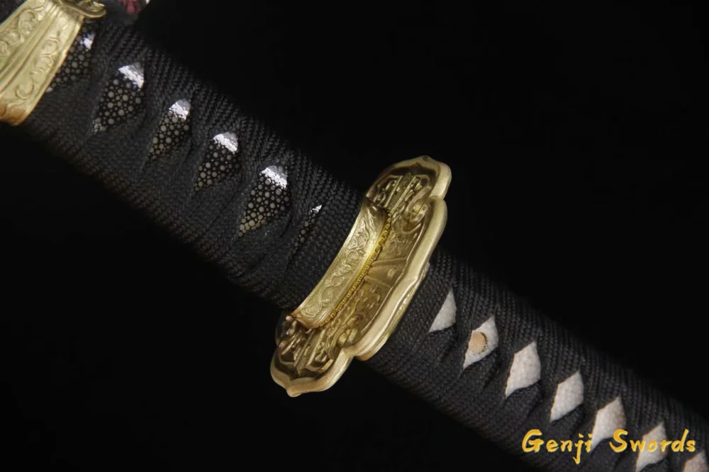 Полностью ручная работа японский самурайский меч 1095 Высокоуглеродистая сталь глиняный закаленный настоящий острый меч катана край полная рыбья кожа Saya