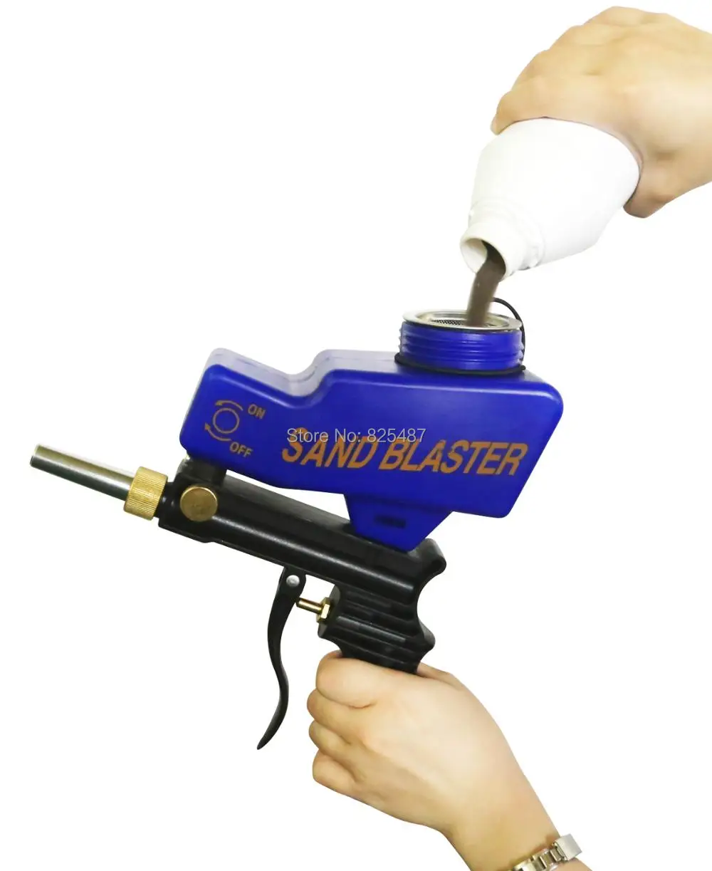 LEMATEC Gravity Feed Sandblasting Gun With Safety Glasses & Two Nozzle Air Sandblast Speed Blaster Sand Spray Gun Sandblaster