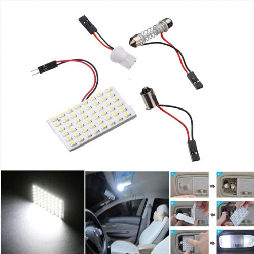 

Professional 1Set 12V Car Lnterior Reading Light T10 Ba9s Festoon 48LED Smd Led Reading Dome Panel White Light