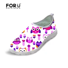 FORUDESIGNS/Женская обувь на плоской подошве со шнуровкой летние женские кроссовки с милым рисунком Совы; пляжные женские лоферы без застежки