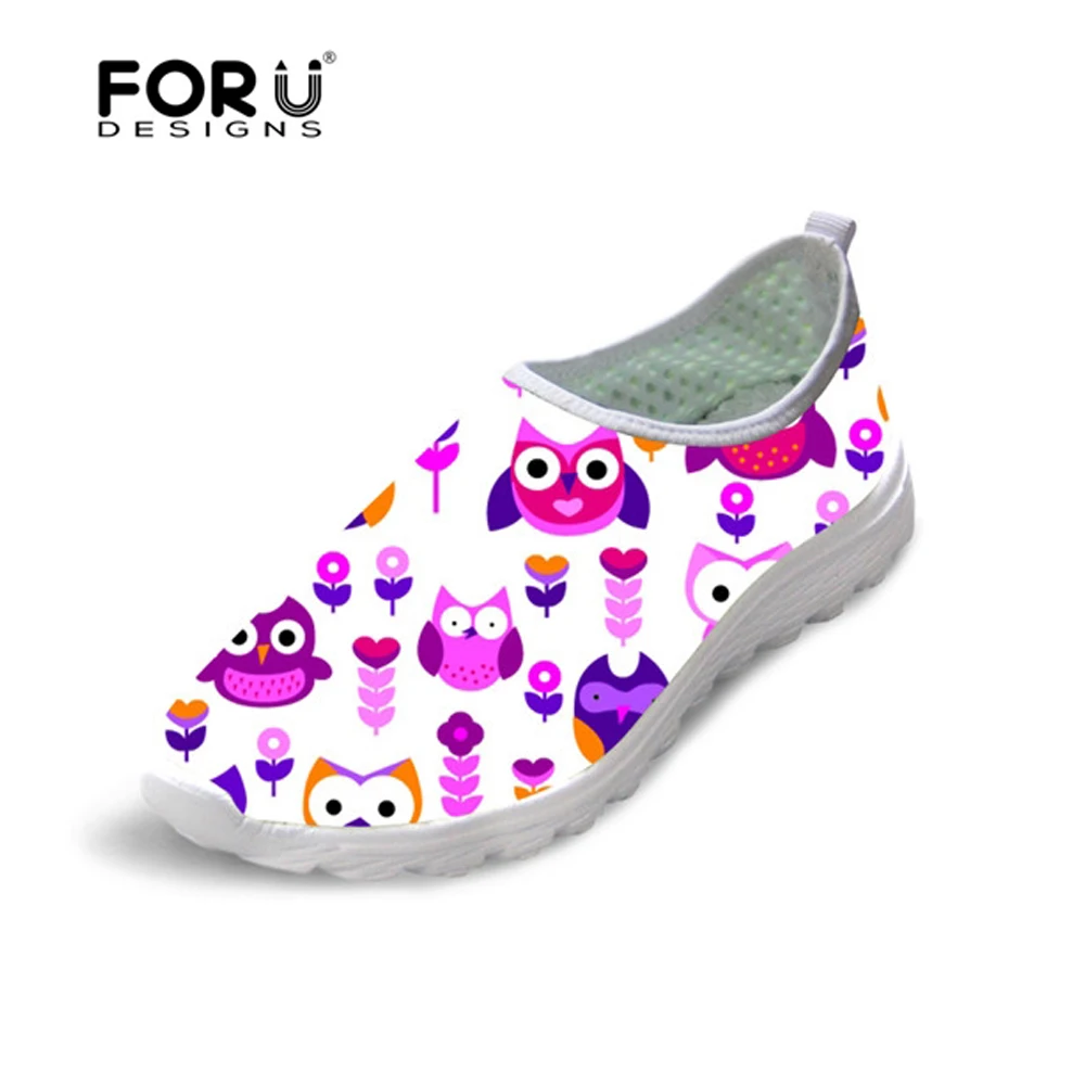 

FORUDESIGNS Lace-up Women Flats Shoes Animal Cute Owl Pattern Summer Women's Sneakers Beach Female Slip-on Loafers Shoes Woman