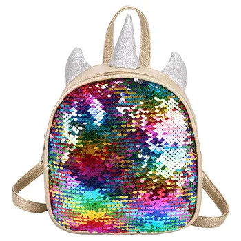 

Kids Cute Kindergarten Schoolbag Glitter Sequins Mini Horn Backpack Outdoor Travel Casual Daypack Bag Girls Small School bags
