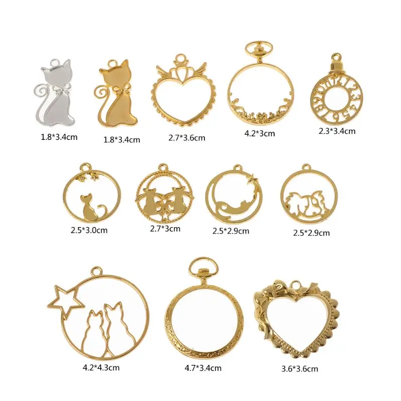

12Pcs Cat Round Watch Blank Frames Pendant Open Bezel Setting UV Resin Jewelry