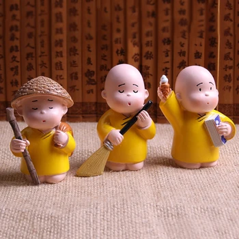 

3PCS/Set Car Monk Decoration Supplies Suit Idiot Small Shame Craft Cartoon Car Interior Pack Of Yellow Resin Monks Figurines