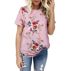 Женские летние топы Шифоновая блузка 2019 Camiseta одежда с коротким рукавом Цветочный принт рубашки Повседневное роковой дамы кимоно топ плюс