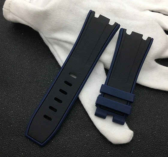 SIHH ремешок для часов 28 мм двухцветный резиновый силиконовый водонепроницаемый Нержавеющая Пряжка для AP ремешок браслет для Audemars и Piguet - Цвет ремешка: Black blue edge