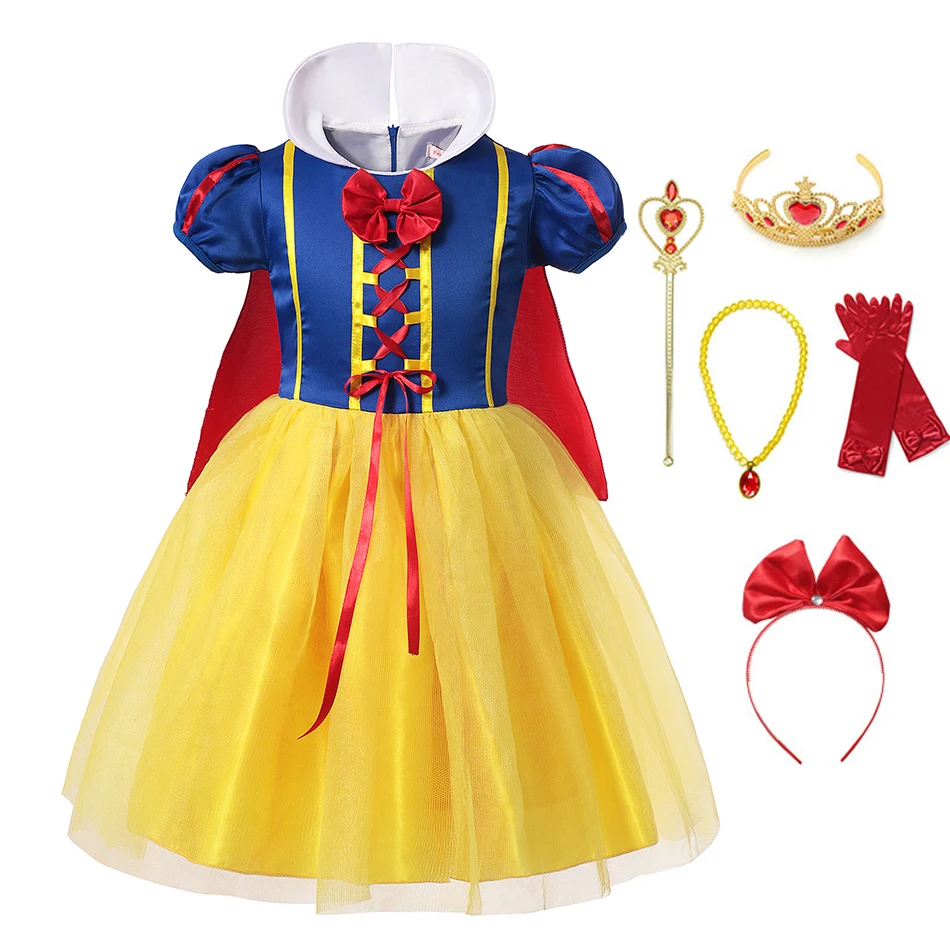 Dress with Acc1 Детская одежда для девочек Белоснежка платье костюм принцессы детская одежда для малышей для дня рождения, Хэллоуина красивые платья для девочек, наряд для косплея+ плащ - Цвет: Dress with Acc1