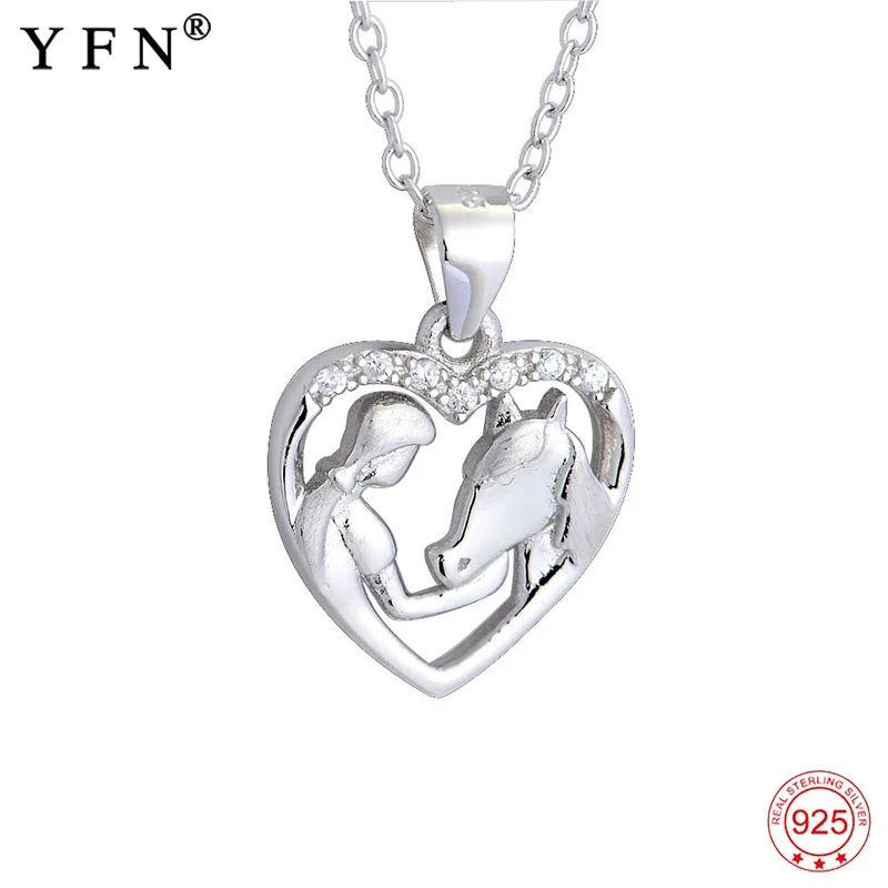 

Genuine 925 Sterling Silver Heart Jewelry Cubic Zirconia Heart Pendants Necklaces Girl & Horse Fashion Women Necklace GNX0546