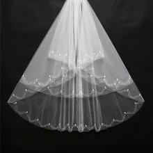 Вуаль свадебная фата два слоя покрывалами для невесты Бисером белое свадебное покрывало Veus де noiva собор свадебная фата