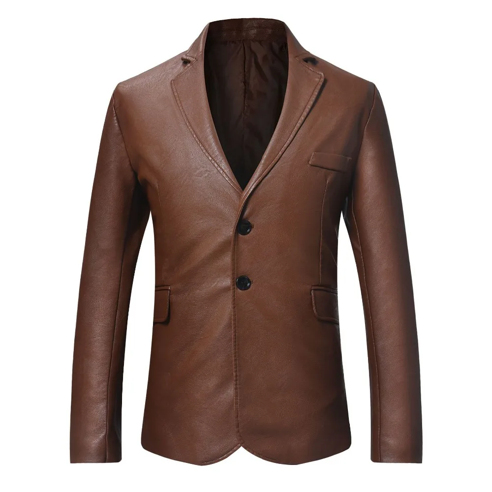 

EUR Size Winter 2018 New Men Blazer Double-button Slim Fit Men's Black PU Leather Jacket Long Sleeve Casual Fashion Mens Blazer
