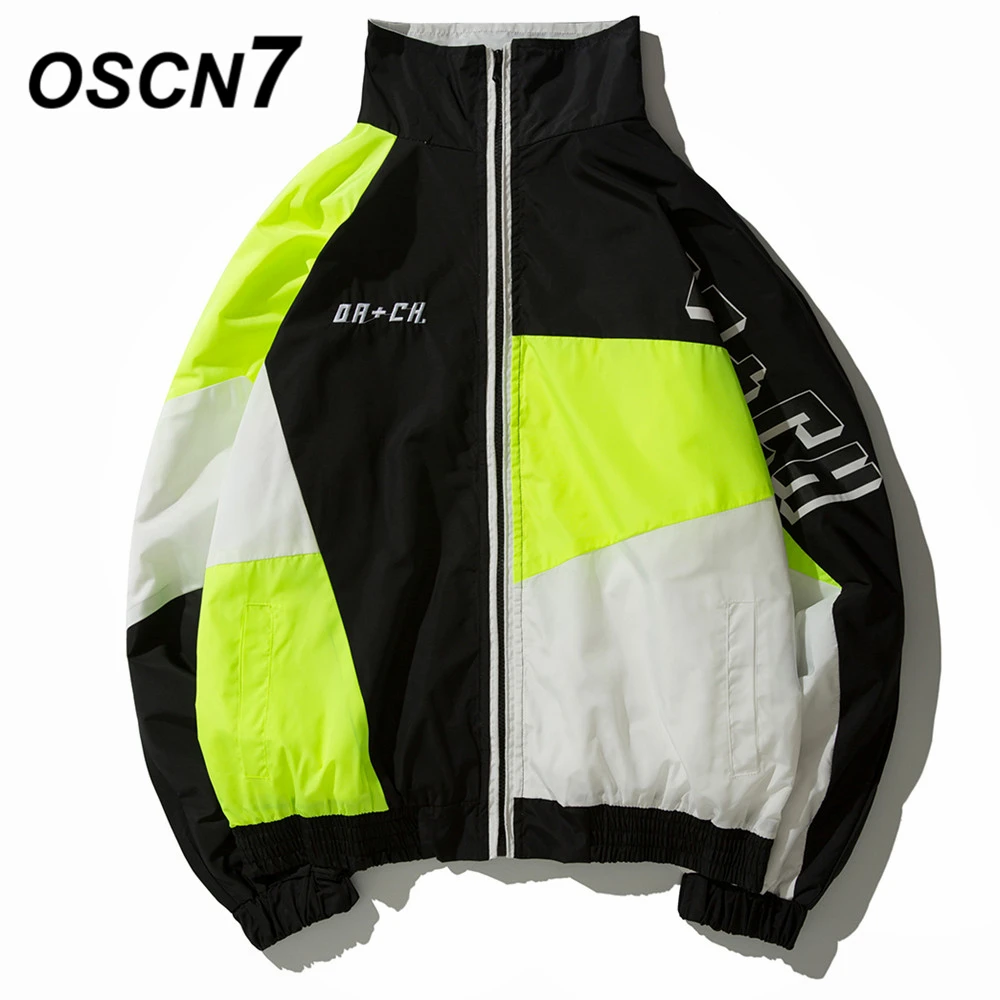 OSCN7 Hip Hop Contrast Color Jackets Men 2019 New Streetwear Loose Casual Women Windbreaker Jackets Varsity Bomber Coat A27 OSCN7 Hip Hop Contrast Color Jackets Men 2019 New Streetwear Loose Casual Women Windbreaker Jackets Varsity Bomber Coat A27