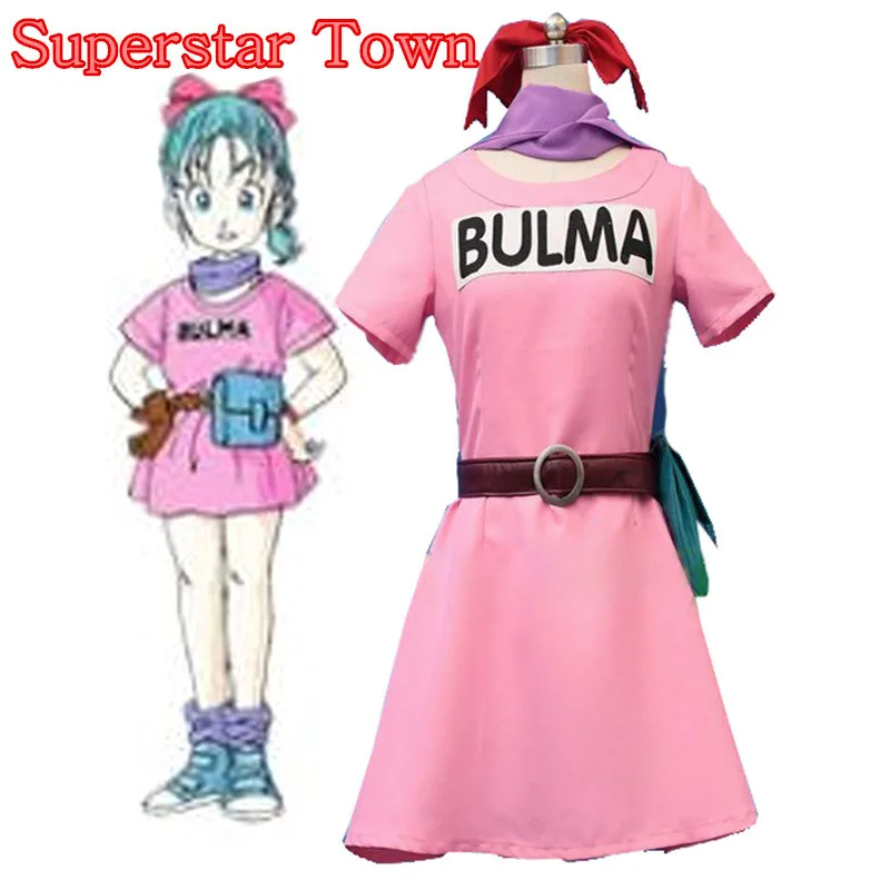 Bulma Косплей Стрекоза Z Bulma платье пояс Scarft Карманный головной убор Костюм Япония аниме одежда Хэллоуин для суперзвезды