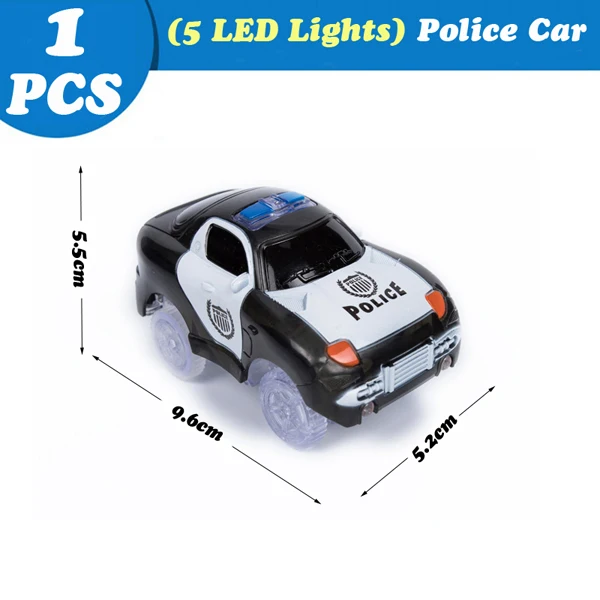 Magical Tracks Luminous Racing Track Car With Colored Lights DIY Plastic Glowing In The Dark Creative Toys For Kids 5LED black policeCar