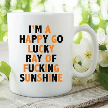 

Happy Go Lucky Ray of Sunshine Mugs Office Porcelain Coffee Ceramic Tea Cups