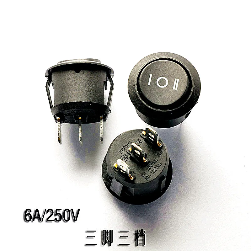Round Rocker Switch KCD1 105 Black 3 Pin 3 File Rocker Switch 10A/125V