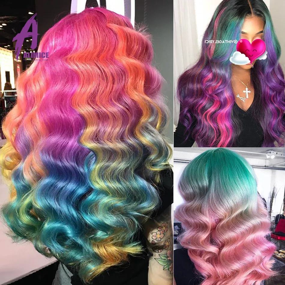 Alimice Long 130% Density Remy Malaysian Body Wave Lace Front Wig #613 Blonde Colored Preplucked Lace Wig Human Hair 8-30inch (13)