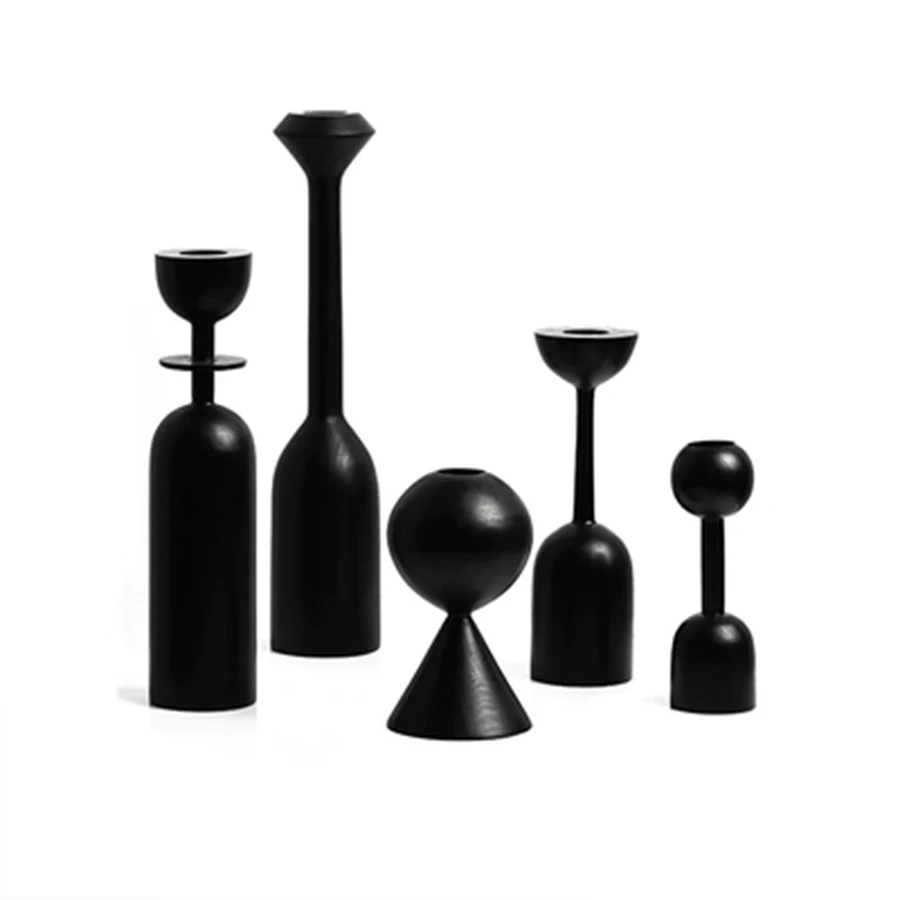 Art Deco Simple Black Wood Candle Holders Nordic Pillar Modern Wooden Candle Holder Geometric Mumluk Candles Home Decoration T18 Candle Holders Aliexpress
