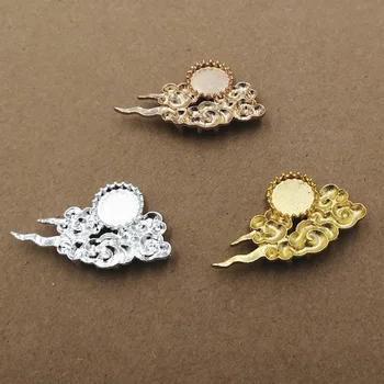 

50PCS 10mm Round Cabochon Base Vintage Metal Alloy Cloud Connectors Setting Gold KC Gold Silver Color Charm For Jewelry Making