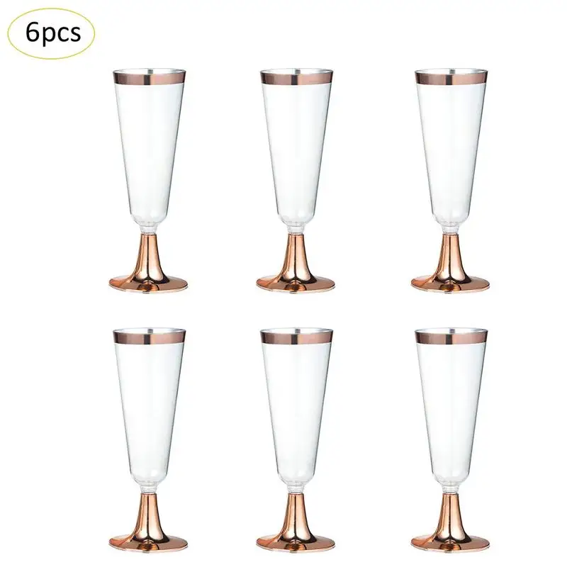 6 шт одноразовые пластиковые красные вина хрустальный бокал для шампанского коктейльное стекло для напитков на вечеринку чашка Западная кухня чашка - Цвет: Rose Gold