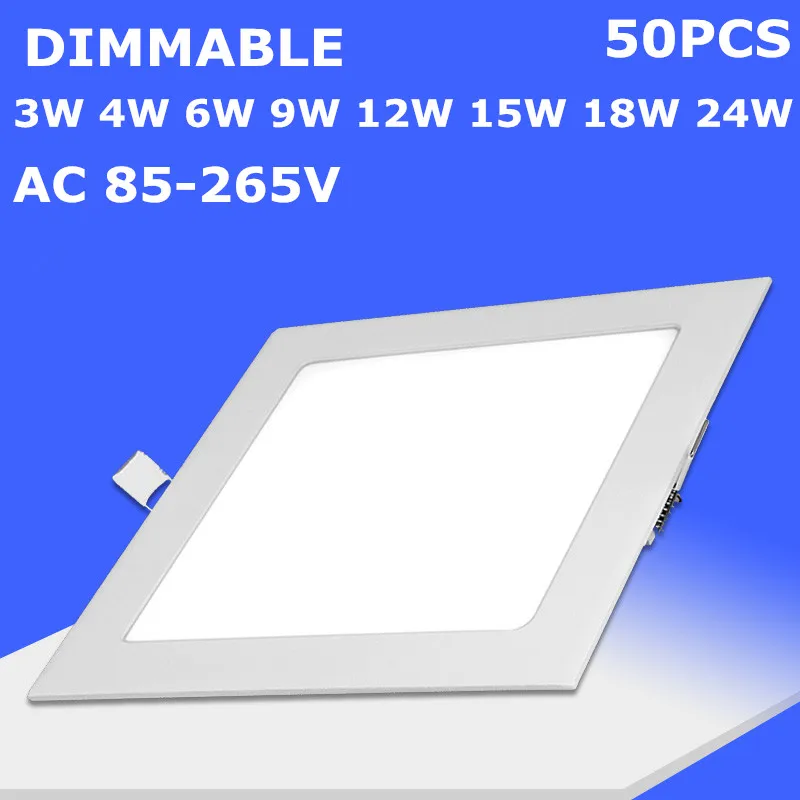 

50PCS Ultra Thin Dimmable Square LED Panel Lights 24W 12 Inch 300MM 6W 9W 12W 15W 18W LED Recessed Ceiling Light AC85-265V