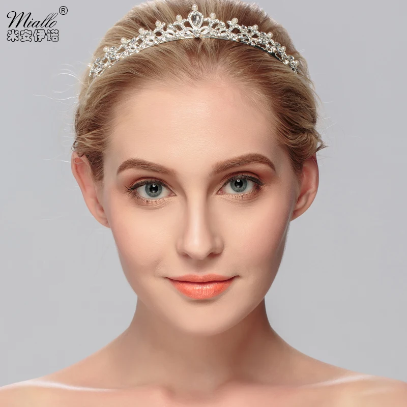 Miallo Pearl Rhinestone Tiara Crown Women Fashion Designer Hair font b Jewelry b font Trendy Bridal