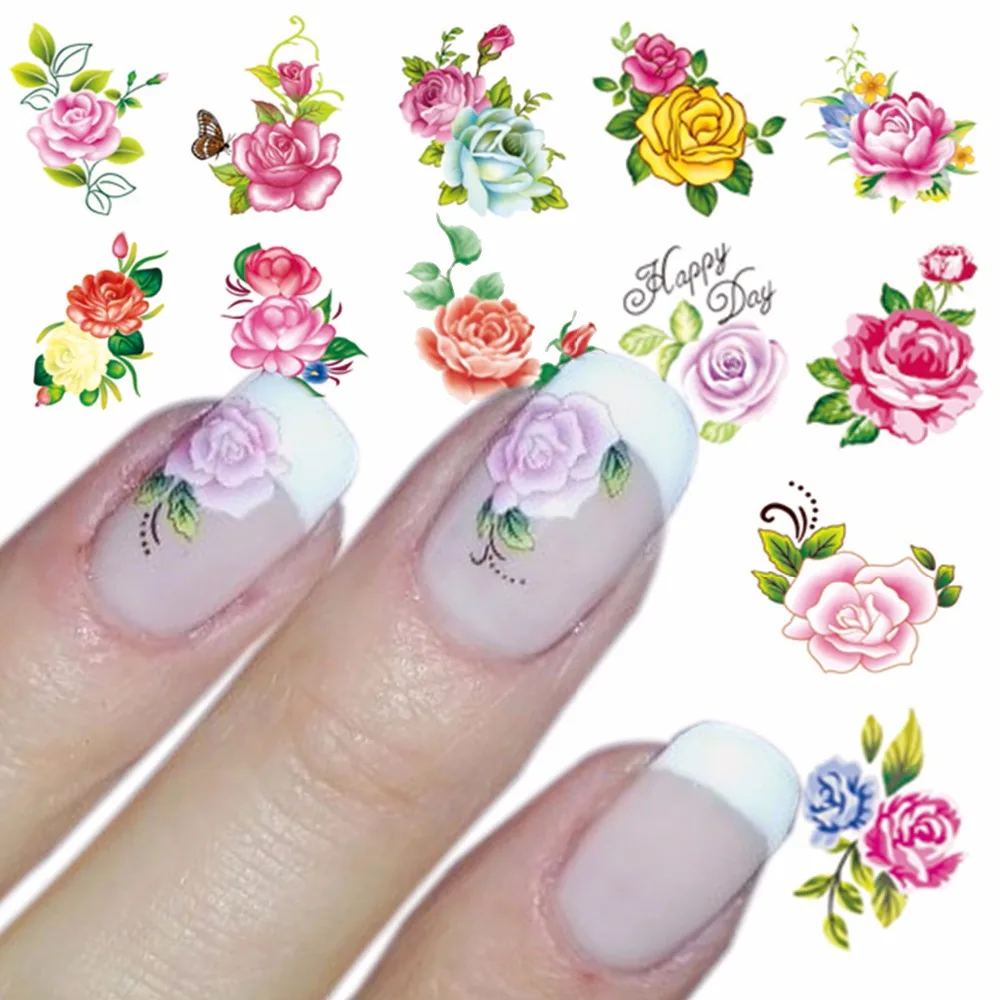 

YZWLE 1 Sheet Optional Water Decal Nail Art Water Transfer Gothic Blooming Flower Sticker Stamping For Nails Art Stamp