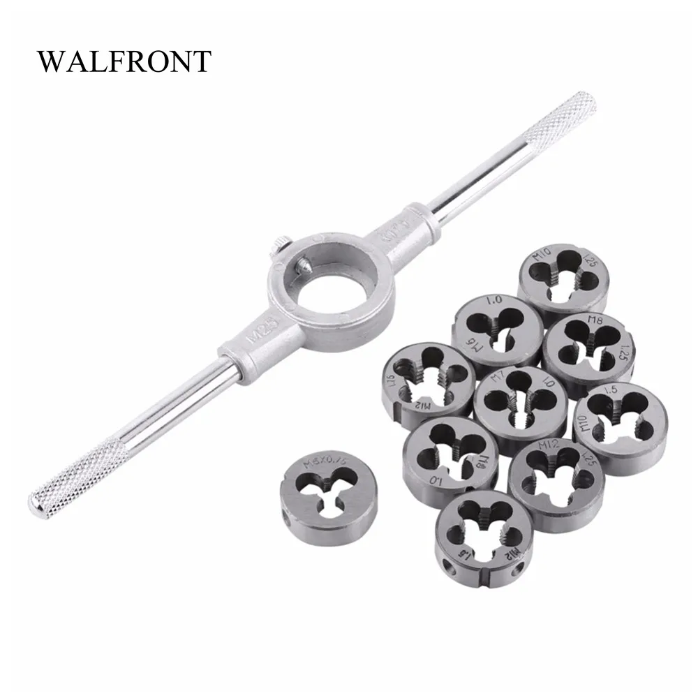 

WALFRONT 11pcs/Set Die Wrench Kit Bearing Steel Threading Tool Coarse Screw Die Cutting Tapping Tool External Thread Spanner New