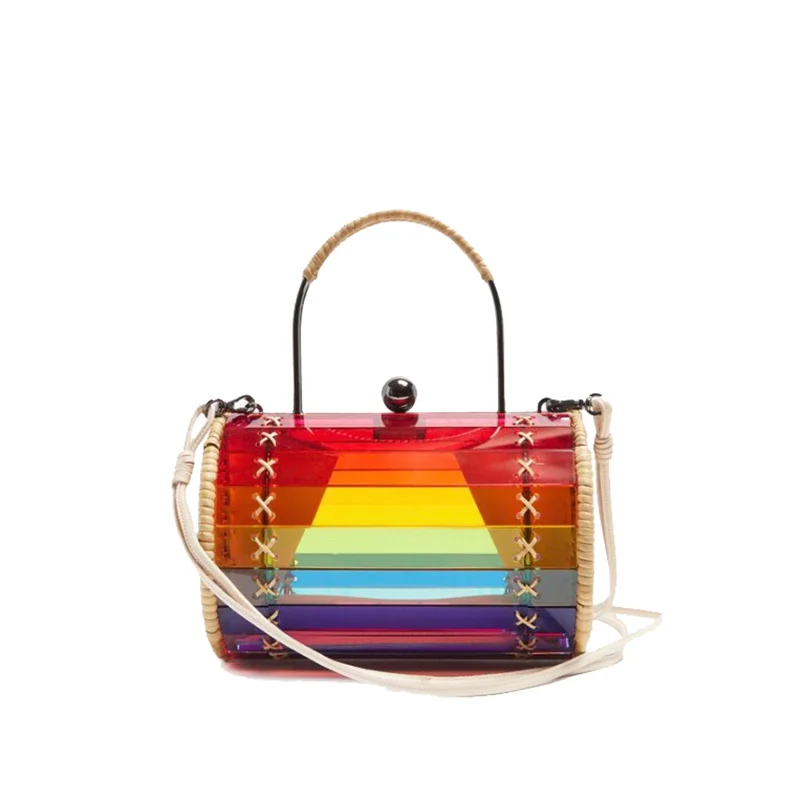 

2019 New Color Acrylic Transparent Handbag Ins Fashionable Knitted Oblique Rattan Knitted Beach Buns