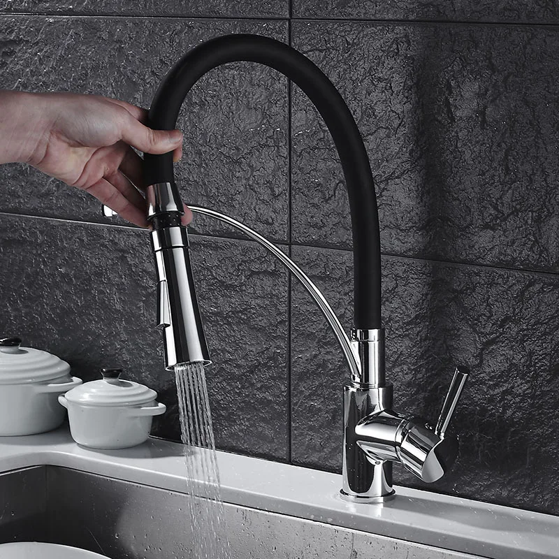 

Full copper personality basins kitchen sink tap shower water Hot and cold faucet with single hole pull out faucets