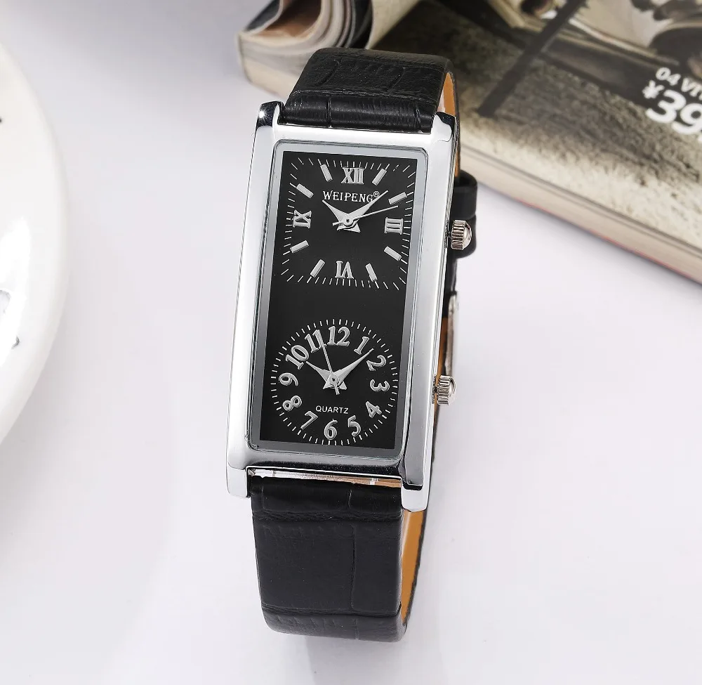 

Fashion Men Women Watch Unique Double Dial Double Movement Leather Band Quartz Wrist Watch