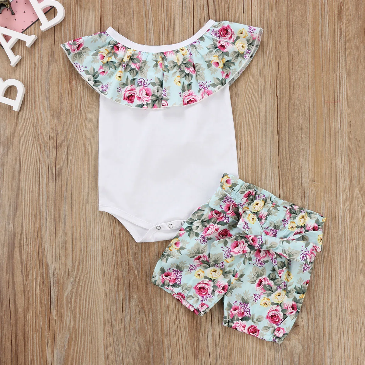 Newborn Infant Baby Girl Romper Shorts Jumpsuit Tops Floral Shorts 2Pcs