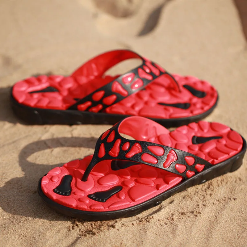 Известный бренд; Дизайнерские повседневные пляжные мужские сандалии в клетку; летние модные мужские уличные повседневные пляжные вьетнамки - Цвет: Красный