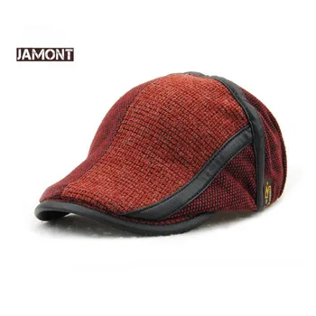 

JAMONT Brand Winter Hats for Men Berets Visors Cap Warm Patchwork Men's Hat knitted Visor Winter Caps England Style Gorras