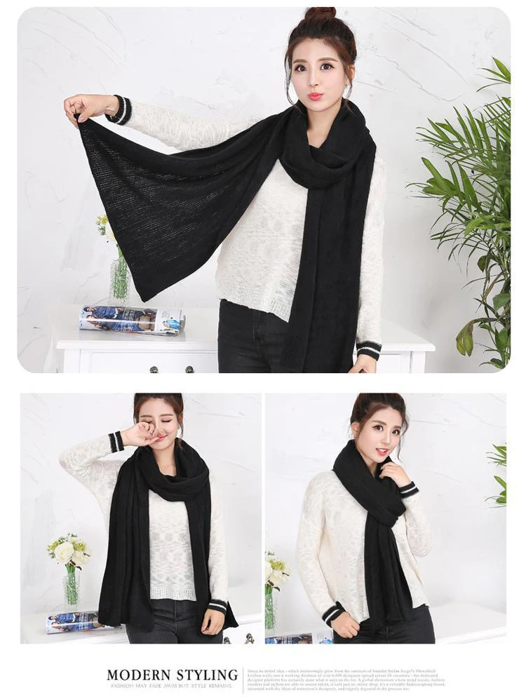 Mingjiebihuo Модный осенне-зимний женский корейский однотонный вязаный длинный теплый шарф-шаль для женщин и девочек милый теплый шарф