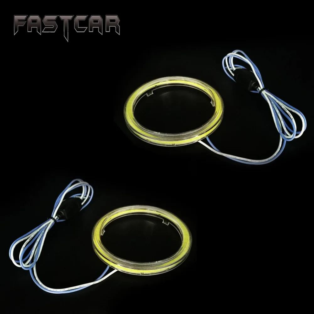 Fastcar 2X COB Angel Eyes Auto Halo Rings COB 60mm 70mm 80mm 90mm 100mm  Angel Eye Car Headlight Motorcycle With Lampshades (2)