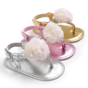

2019 New Baby Girls Summer Fashion Breathable Round Fluff Decoration Shoes Anti-slip Flip Flop Newborn Sandals 0-18M Hot