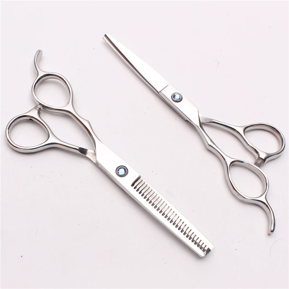 C8000 5.5" Left Hand Stainless Customized Logo Blue GEM Hairdressing