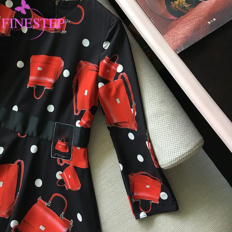 Bohème Imprimé Mignon mollet O Automne Longues Qualité 2019 Mi cou Robes Haute Robe Femmes Floral De Mode Noir Nouvelle g85qEgw