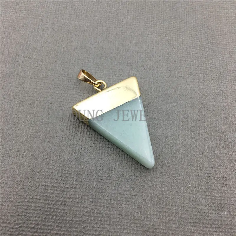 MY0623 Mix Stone Triangle Point Pendant,Pink Crystal Amethysts Gold Sand Opal Aventurine Gems Stone Pendant Gold Electroplated (3)