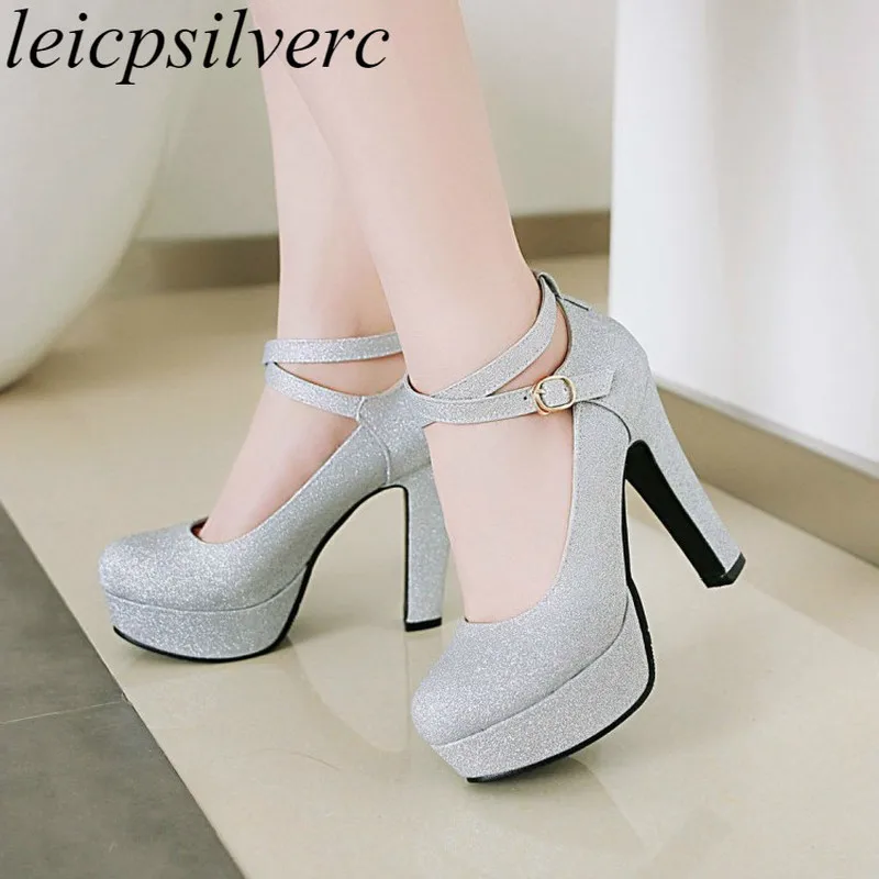 

Women Pumps Super High Heels Sexy New Fashion Square Heel Platform 2019 Spring Autumn Pu Party Wedding Shoes Gold Purple Black
