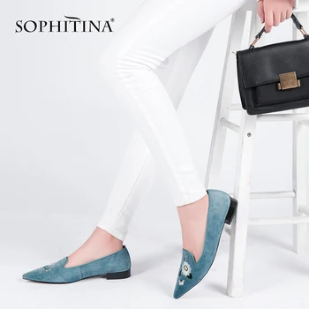 

SOPHITINA Luxury Embroider Flats Elegant Pointed Toe Genuine Leather Woman Shoes 2019 Autumn Slip-on Casual Job Lady Flats P104