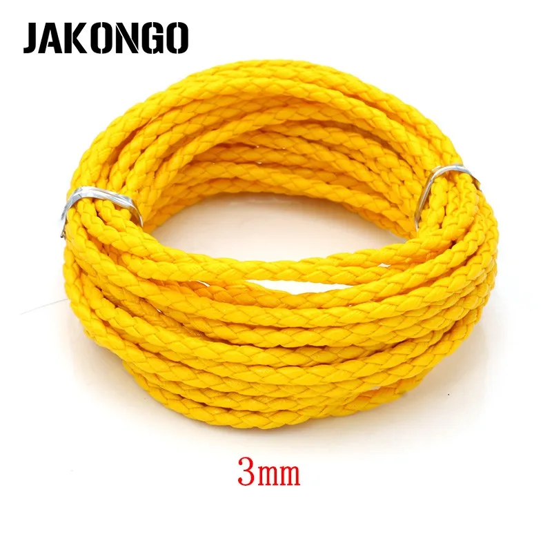 JAKONGO 3 мм Круглый Плетеный кожаный шнур для браслетов ожерелье высокое качество веревка для самостоятельного изготовления ювелирных изделий Аксессуары для резьбы 5 м/лот - Цвет: yellow