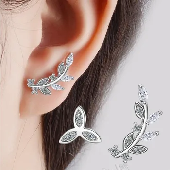 

High-quality Popular Temperament Fashion 925 Sterling Silver Jewelry Crystal Flower Leaves Asymmetric Stud Earrings SE438