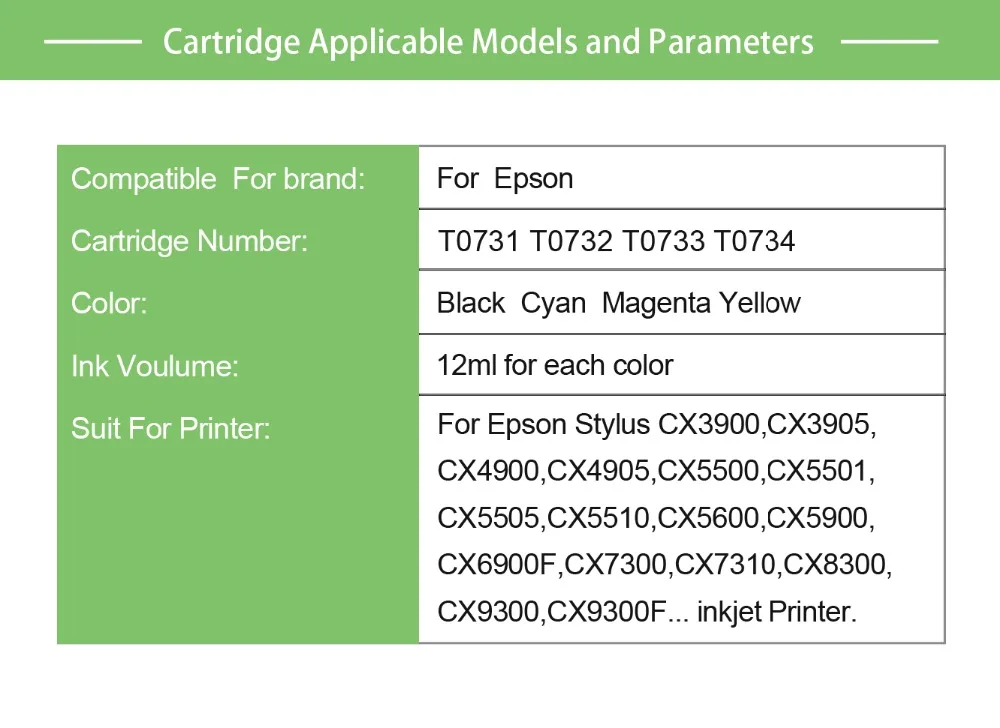 INKARENA T0731 принтера чернильный картридж для принтера Epson 73 T0731N 73N картриджи T30 TX203 TX510F TX210 CX5900 T40W TX205 TX209 TX409 комплект