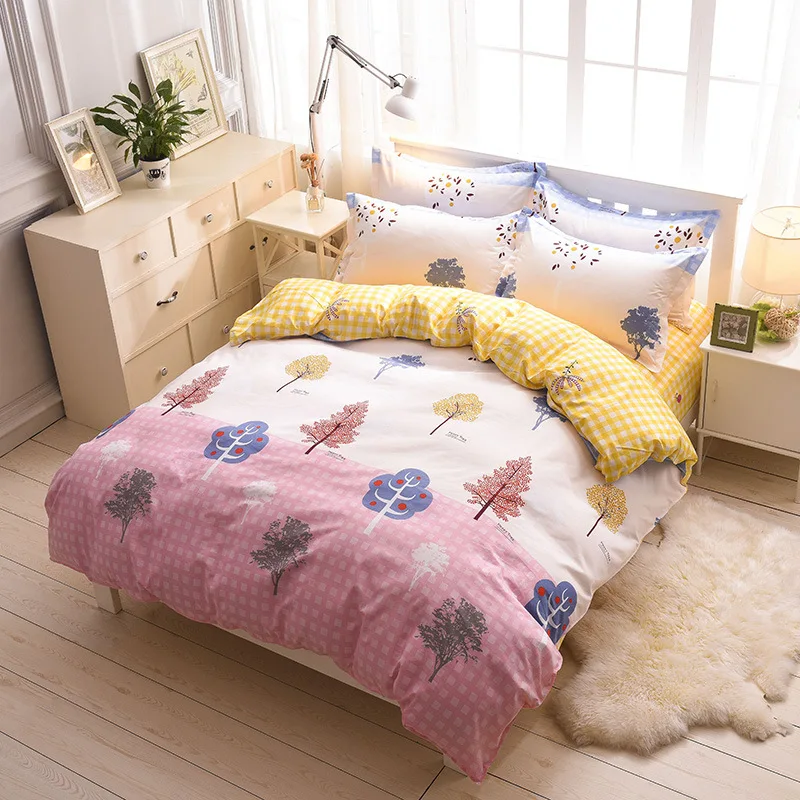 

100% Polyester Duvet Cover Cartoon Trees Print Bedding Cover For Adults Double Bed Home Textile XF639-10 (No Pillowcase)