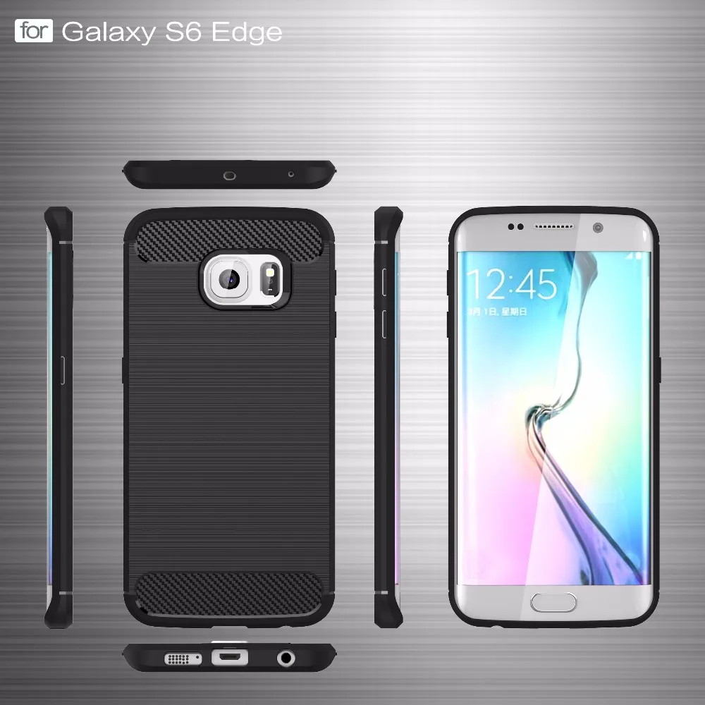 TPU-Soft-case-para-Samsung-Galaxy-S6-Borda-bumper-casos-escovado-Textura-De-Fibra-De-Carbono