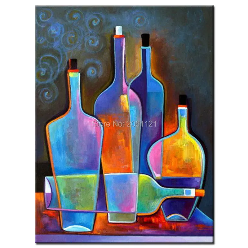 

Hand Painted Modern Canvas Oil Painting Still life Wall Art colorful bottle Cheap Home Decoration kitchen Picture dining room